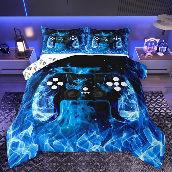 Homewish Video Game Bedding Comforter Set 2pcs for Kids Children Teens,Abstract Gamepads Twin Comforter Sets Microfiber,Gradient Ombre Breathable Bedding Set,Ultra Soft Home Decor,Reversible