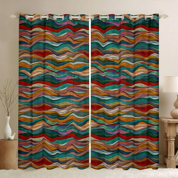 Homewish Vintage Abstract Ombre Black Out Curtains, Red Blue Stripes Curtains Pack of 2 (42x63 Each), Teens Kids Adult Men Women Bedroom Curtains, Curtains Blackout Decor