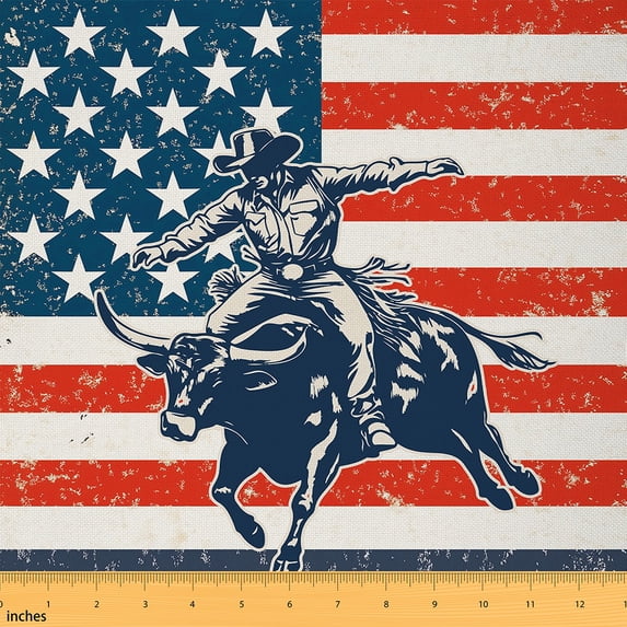 Homewish Vintage American Flag Fabric by the Yard 1 Yard for Adult, Western Cowgirl Cowboy Room Decor Fabric by the Yard, Red Stripes Abstract Sewing Fabric, Microfiber Bedroom Decor
