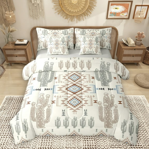 Homewish Vintage Aztec Boho 7-Piece Twin Bedding Sets,Rustic Farmhouse Cabin Bedding Comforter Set,Bohemain Tribal Sheet Sets For Adults,Luxury Bedroom Decor Reversible