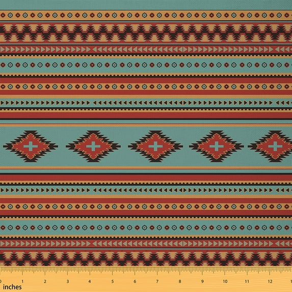 Homewish Vintage Aztec Geometric Fabric by the Yard 1 Yard,Rustic Farmhouse Cabin Home Decor Fabric by the Yard,Cyan Brown Black Sewing Fabric For Adults,Luxury Bedroom Decor
