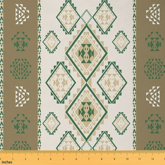 Homewish Vintage Aztec Geometric Fabric by the Yard 2 Yard,Rustic Farmhouse Cabin Room Decor Fabric by the Yard,Green Beige Fabric for Sewing For Adults,Luxury Bedroom Decor