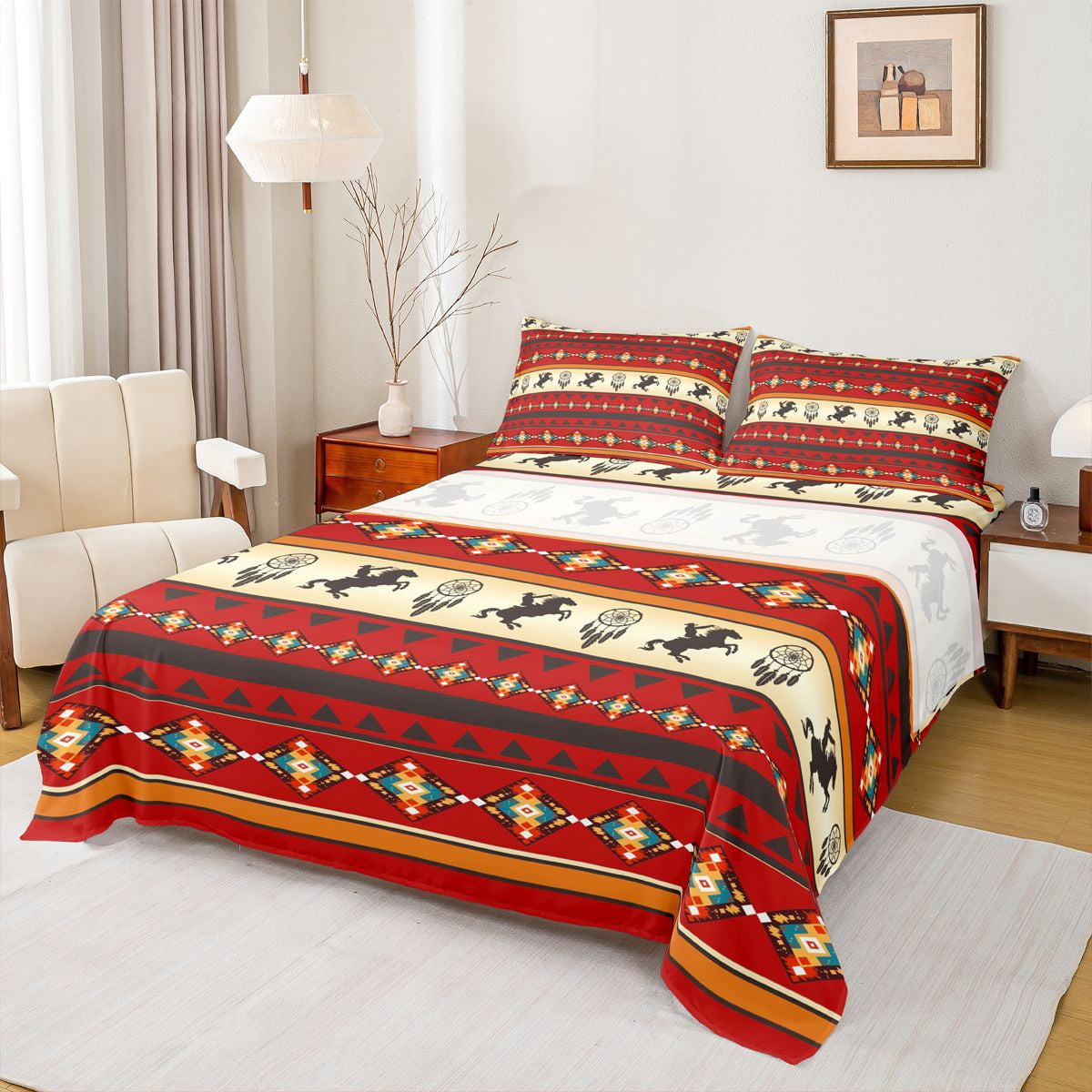 Homewish Vintage Aztec Geometric Full Size Sheets,Rustic Farmhouse ...