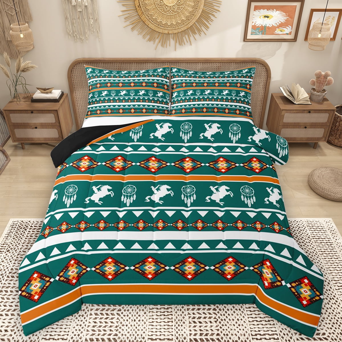 Homewish Vintage Aztec Geometric Queen Comforter Set,Rustic Farmhouse ...