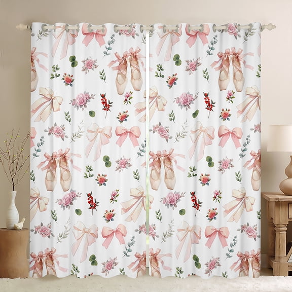 Homewish Vintage Ballet Shoes Black Out Curtains for Kid, Princess Bowknot Bow Curtains Pack of 2 (42x63 Each), Cartoon Flower Plant Bedroom Curtains, Curtains and Drapes Decor
