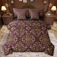 thumbnail image 1 of Homewish Vintage Baroque Floral 7-Piece Twin Bedding Sets,Damask Victorian Bedding Comforter Set,Gold Purple Sheet Sets For Adults,Microfiber Bedroom Decor Reversible, 1 of 8