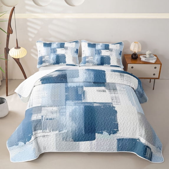 Homewish Vintage Blue Plaid Quilt King,Grunge Aesthetic King Coverlet Set,3 Pieces
