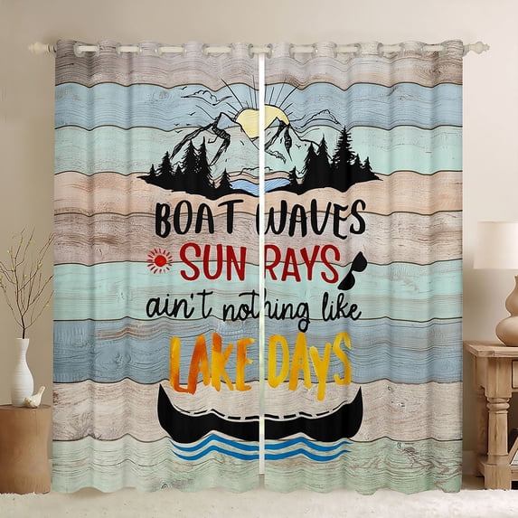 Homewish Vintage Boat Black Out Curtains for Teens Boys Girls,Lake House Curtains Pack of 2 (42x63 Each),Lodge Cabin Bedroom Curtains,Luxury Bedroom Decor