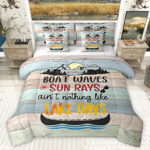 Homewish Vintage Boat Twin Bedding Sets 7-Piece for Teens Boys Girls,Lake House Bedding Comforter Set Microfiber,Lodge Cabin Breathable Sheet Sets,Luxury Bedroom Decor,Reversible