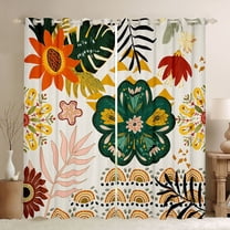 Homewish Vintage Bohemain Flower Black Out Curtains,Boho Theme Curtains Pack of 2 (42x63 Each),Green Beige Bedroom Curtains For Men Women,Microfiber Bedroom Decor