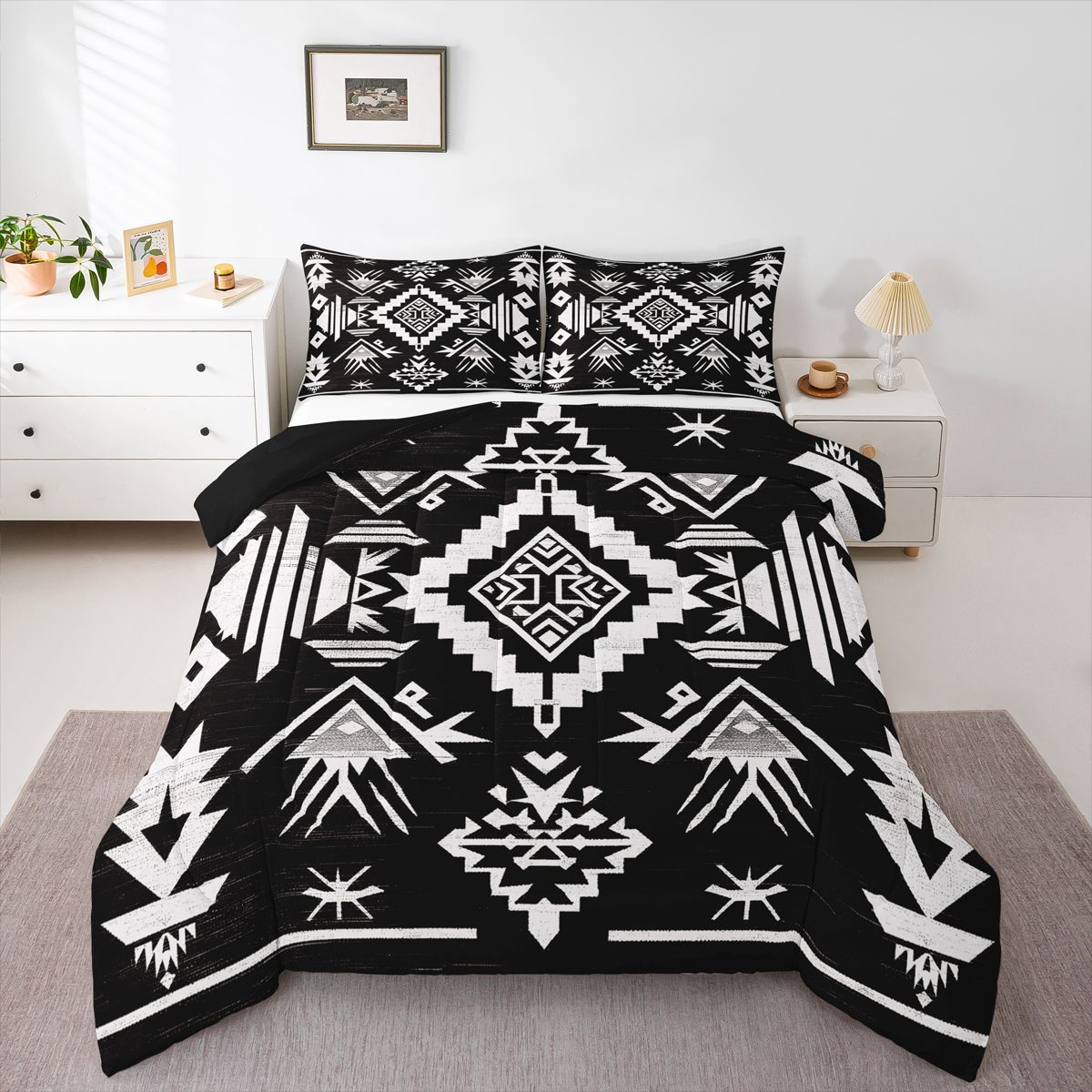 Homewish Vintage Bohemian Aztec Queen Comforter Set, Mid Century ...