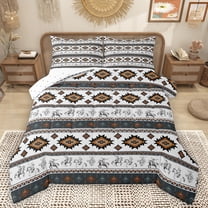 Homewish Vintage Boho Aztec Bedding Comforter Set for Female, Grey Orange Stripes Triangle Twin Comforter Sets, Southwestern Theme Reversible Bedding Set, Ultra Soft Bedroom Decor, 2 Pieces