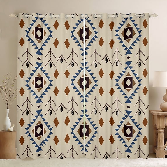 Homewish Vintage Boho Aztec Black Out Curtains for Adult, Wheat Abstract Ombre Curtains Pack of 2 (42x63 Each), Hippie Mandala Style Bedroom Curtains, Window Curtains Bedroom Decor
