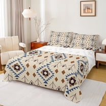 Homewish Vintage Boho Aztec Full Size Sheets for Adult, Wheat Abstract Ombre Bed Sheets, Hippie Mandala Style Sheet Sets, Ultra Soft Bedroom Decor, 4pcs