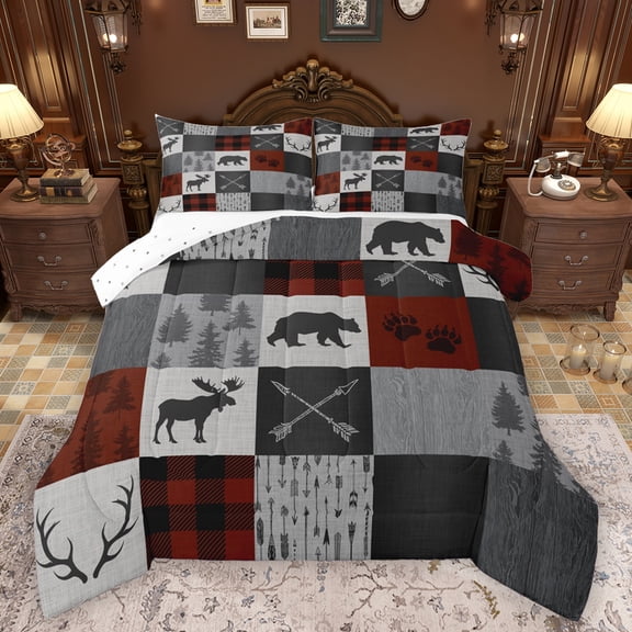 Homewish Vintage Boho Tribal Bedding Comforter Set,Rustic Western Farmhouse Twin Comforter Sets,Wild Bear Elk Bedding Set For Men Women,Super Cozy Room Decor Reversible,2-Piece