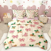 Homewish Vintage Bowtie Ribbon 7-Piece Twin Bedding Sets,Merry Christmas Bedding Comforter Set,Xmas Flower Red Berry Sheet Sets For Girls Boys,Ultra Soft Home Decor Reversible