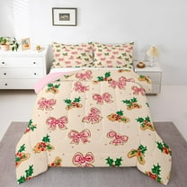 Homewish Vintage Bowtie Ribbon Bedding Comforter Set,Merry Christmas Twin Comforter Sets,Xmas Flower Red Berry Bedding Set For Girls Boys,Ultra Soft Home Decor Reversible,2 Pieces