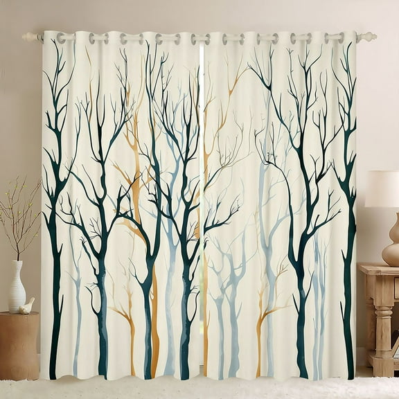 Homewish Vintage Branches Plant Black Out Curtains, Chic Stripes Abstract Curtains Pack of 2 (42x63 Each), Rustic Farmhouse Bedroom Curtains, Black Out Curtains Decor