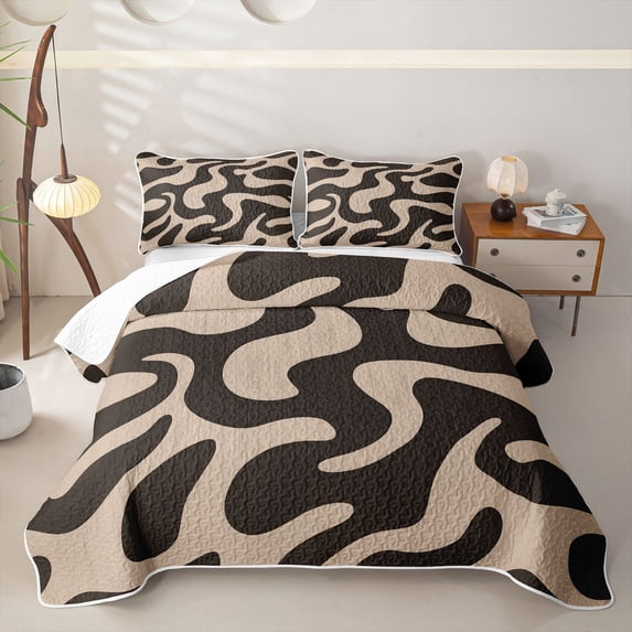 Homewish Vintage Brown Swirl Quilt Full,Contemporary Art Full Bedspread Sets,3-Piece