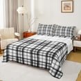 thumbnail image 1 of Homewish Vintage Buffalo Plaid Queen Sheet Sets, White Black Stripes Abstract Flat Sheet, Teens Kids Adult Queen Fitted Sheet, Ultra Soft Bedroom Decor, 4 Pieces, 1 of 7