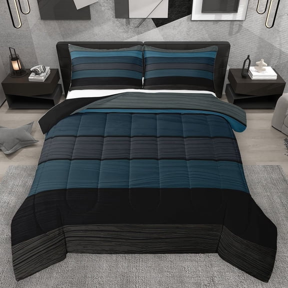 Homewish Vintage Cabin 3 Pieces Queen Comforter Set for Female Men Adults,Vintage Cottage Ultra Soft Bedding Sets,Black Blue Bedding Comforter Set Breathable,Breathable Home Decor,Reversible