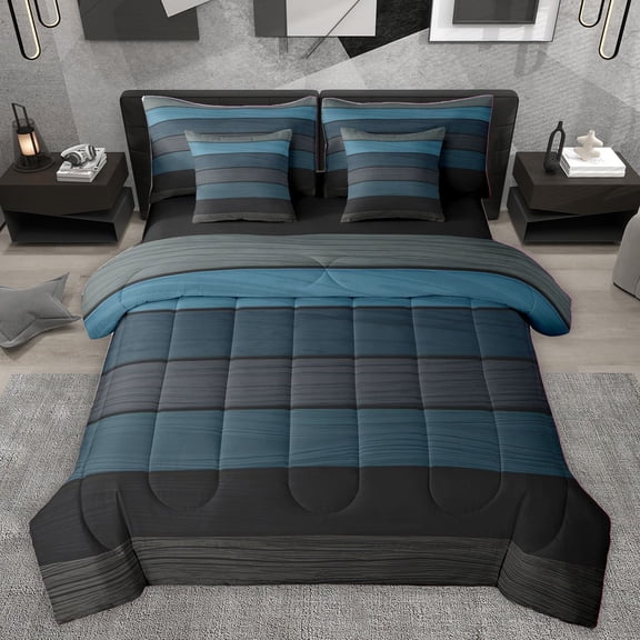 Homewish Vintage Cabin Bedding Comforter Set 7-Piece for Female Men Adults,Vintage Cottage King Bedding Sets,Black Blue Ultra Soft Bed Sheets,Breathable Home Decor,Reversible