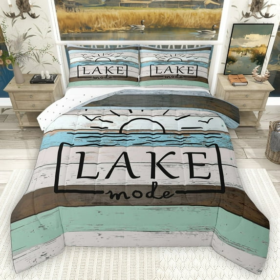 Homewish Vintage Cabin Full Size Comforter Sets 3-Piece for Kids Children Teens,Retro Rustic Cottage Bedding Comforter Set,Lake House Lightweight Bedding Sets,Ultra Soft Home Decor,Reversible