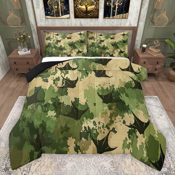 Homewish Vintage Camouflage 3 Pieces Queen Comforter Set for Female Men Women,Abstract Geometric Ultra Soft Bedding Sets,Watercolor Camo Bedding Comforter Set Breathable,Luxury Bedroom Decor