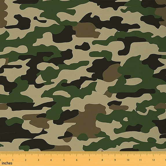 Homewish Vintage Camouflage Fabric by the Yard 1 Yard,Rustic Farmhouse Cabin Home Decor Fabric by the Yard,Green Beige Brown Sewing Fabric For Boys Teens,Ultra Soft Home Decor