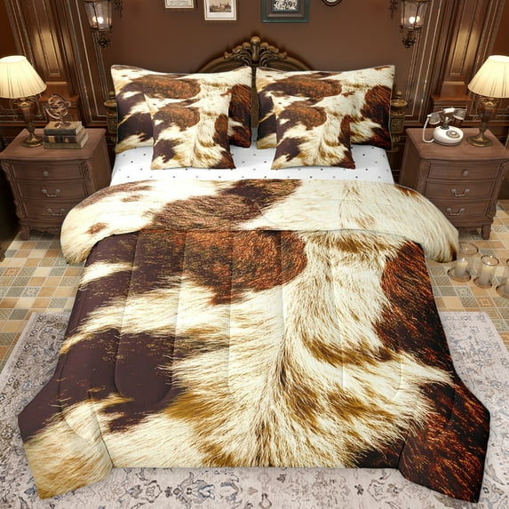 Homewish Vintage Cattle Hide 7-Piece Twin Bedding Sets,Rustic Farmhouse Cabin Bedding Comforter Set,Country Farm Animal Sheet Sets For Kids,Luxury Bedroom Decor