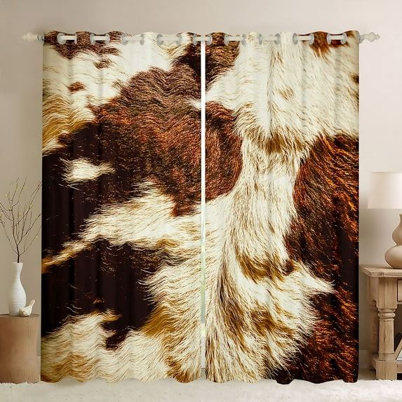 Homewish Vintage Cattle Hide Black Out Curtains,Rustic Farmhouse Cabin Curtains Pack of 2 (42x63 Each),Country Farm Animal Bedroom Curtains For Kids,Luxury Bedroom Decor