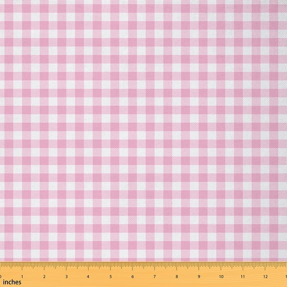 Homewish Vintage Checkered Teens Fabric by the Yard 1 Yard, Square Abstract Room Decor Fabric by the Yard, Cartoon Pink Plaid Sewing Fabric, Microfiber Bedroom Decor