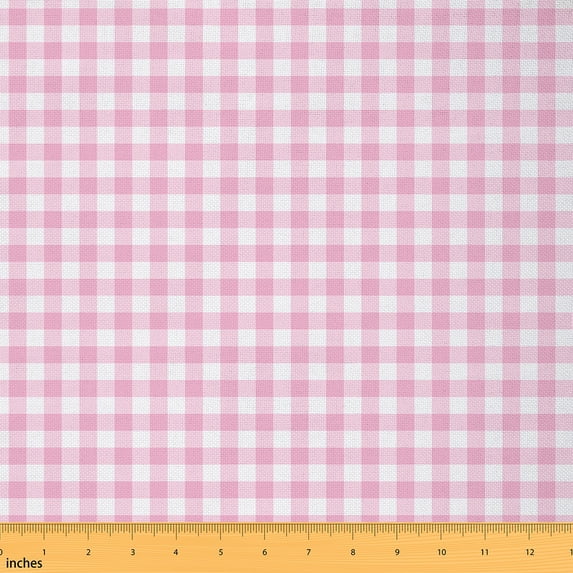 Homewish Vintage Checkered Teens Fabric by the Yard 2 Yards, Square Abstract Sewing Fabric, Cartoon Pink Plaid Fabric for Sewing, Microfiber Bedroom Decor
