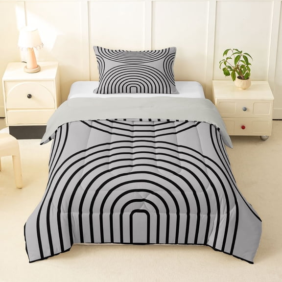 Homewish Vintage Circle Twin Comforter Sets,Classic Contemporary Bedding Set,Gray Black,Light Gray Reversible,2pcs,1 Comforter and 1 Pillowcase