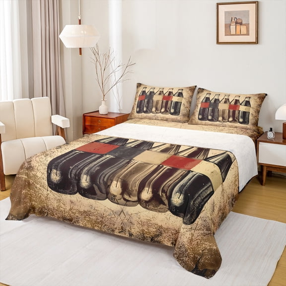 Homewish Vintage Cola Bed Sheets for Kids, Retro Cola Bottle King Sheets, Summer Holiday Party Sheet Set, Luxury Bedroom Decor, 4pcs