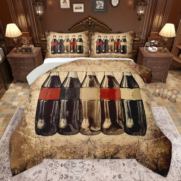 Homewish Vintage Cola Bedding Comforter Set for Kids, Retro Cola Bottle Twin Comforter Sets, Summer Holiday Party Reversible Bedding Set, Luxury Bedroom Decor, 2pcs