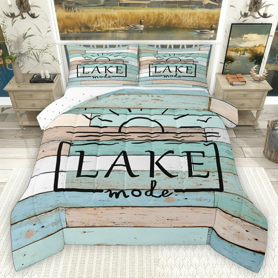 Homewish Vintage Cottage 3 Pieces Queen Comforter Set for Teens Boys Girls,Lake House Ultra Soft Bedding Sets,Lodge Cabin Bedding Comforter Set Breathable,Luxury Bedroom Decor,Reversible