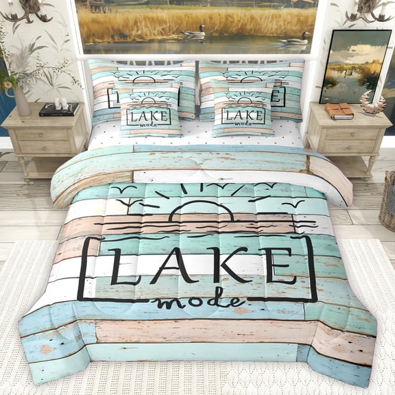 Homewish Vintage Cottage Bedding Comforter Set 7-Piece for Teens Boys Girls,Lake House King Bedding Sets,Lodge Cabin Ultra Soft Bed Sheets,Luxury Bedroom Decor,Reversible