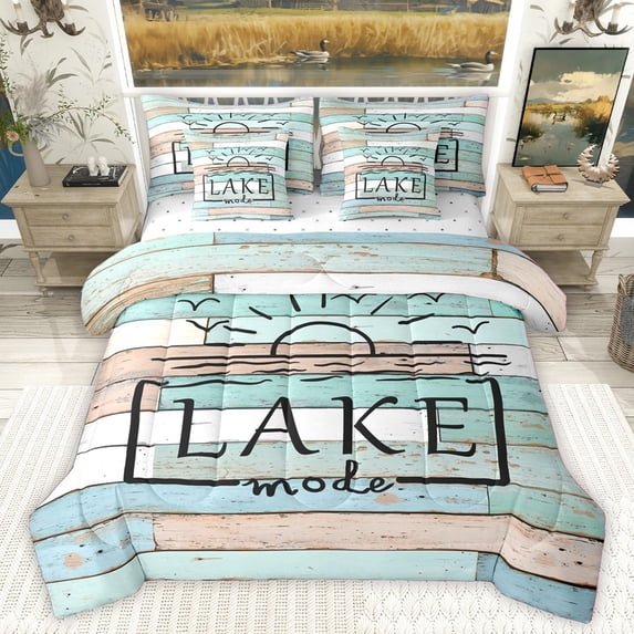 Homewish Vintage Cottage Bedding Comforter Set 7 Pieces for Teens Boys Girls,Lake House Full Bedding Set Lightweight,Lodge Cabin Fitted Sheet Flat Sheet,Luxury Bedroom Decor,Reversible