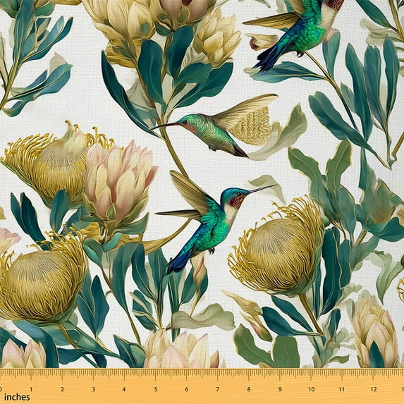 Homewish Vintage Country Floral Fabric by the Yard 1 Yard,Natural Botanical Home Decor Fabric by the Yard,Yellow Green White Sewing Fabric For Children,Super Cozy Room Decor