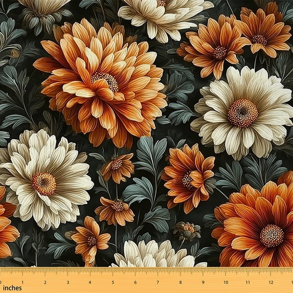 Homewish Vintage Country Floral Fabric by the Yard 2 Yard,Natural Botanical Room Decor Fabric by the Yard,Orange White Green Fabric for Sewing For Children,Super Cozy Room Decor