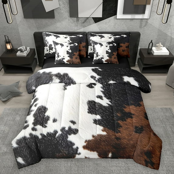 Homewish Vintage Cow Hide 7-Piece Twin Bedding Sets,Rustic Farmhouse Cabin Bedding Comforter Set,Country Cattle Hide Sheet Sets For Adults,Breathable Home Decor Reversible