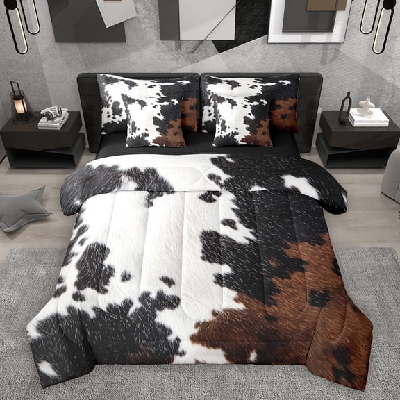 Homewish Vintage Cow Hide 7pcs Bedding Comforter Set,Rustic Farmhouse Cabin Queen Bedding Sets,Country Cattle Hide Queen Sheet Sets For Adults,Breathable Home Decor Reversible