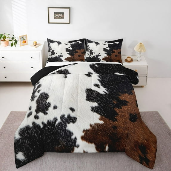 Homewish Vintage Cow Hide Full Size Comforter Sets,Rustic Farmhouse Cabin Bedding Comforter Set,Country Cattle Hide Bedding Sets For Adults,Breathable Home Decor Reversible,3-Piece