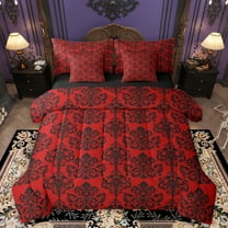 Homewish Vintage Damask 7-Piece Twin Bedding Sets,Victorian Flower Bedding Comforter Set,Red Black Sheet Sets For Men Women,Super Cozy Room Decor Reversible