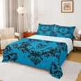 thumbnail image 1 of Homewish Vintage Damask Queen Sheet Sets,Victorian Flower Flat Sheet,Cyan Black Queen Fitted Sheet For Men Women,Super Cozy Room Decor,4 Pieces, 1 of 7