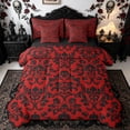thumbnail image 1 of Homewish Vintage Damask Skull King Bedding for Kids, Crimson Black Gothic Baroque Spooky King Bed in a Bag, Black Reversible, 7-Piece, 1 of 7