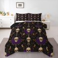 thumbnail image 1 of Homewish Vintage Death Skull Queen Comforter Set,Purple Flowers Comforter Sets Queen,Goth Halloween Duvet,Black Reversible,3-Piece,1 Comforter and 2 Pillowcases, 1 of 7