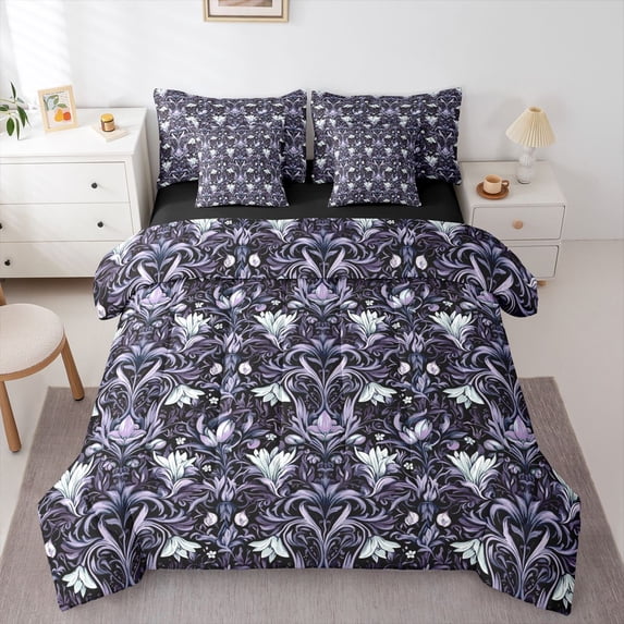 Homewish Vintage Flowers 7-Piece Bedding Comforter Set For Boys Girls,Floral Blossoms King Bedding Sets,Exotic Style Ultra Soft Bed Sheets,Luxury Bedroom Decor,Reversible