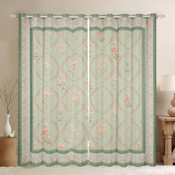 Homewish Vintage Flowers Black Out Curtains for Teenagers,Abstract Geometric Plaid Curtains Pack of 2 (42x63 Each),Chic Floral Blossoms Bedroom Curtains,Ultra Soft Home Decor